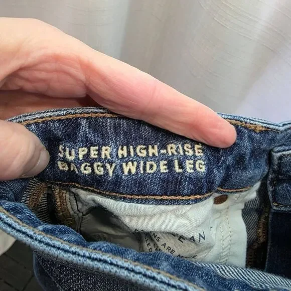 American Eagle Outfitters Super High Rise Baggy Wide Leg Jeans Size 0 Short - Picture 7 of 10